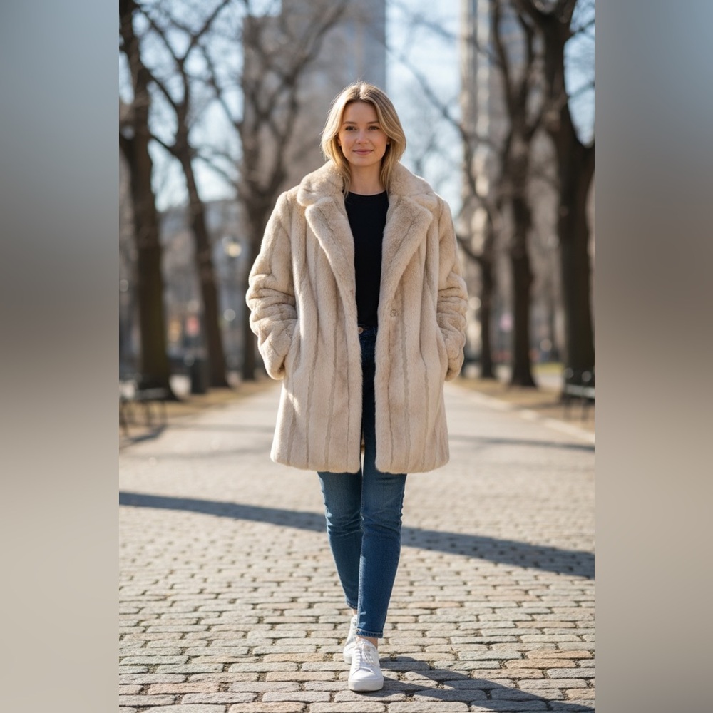 Gallery beige tan faux fur long plush fuzzy coat Size XL